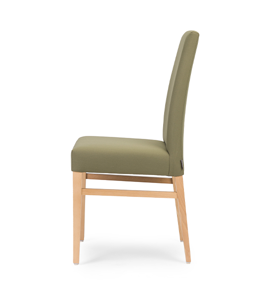 Chaise Alien Dan de Fenabel pieds bois et revêtement kaki
