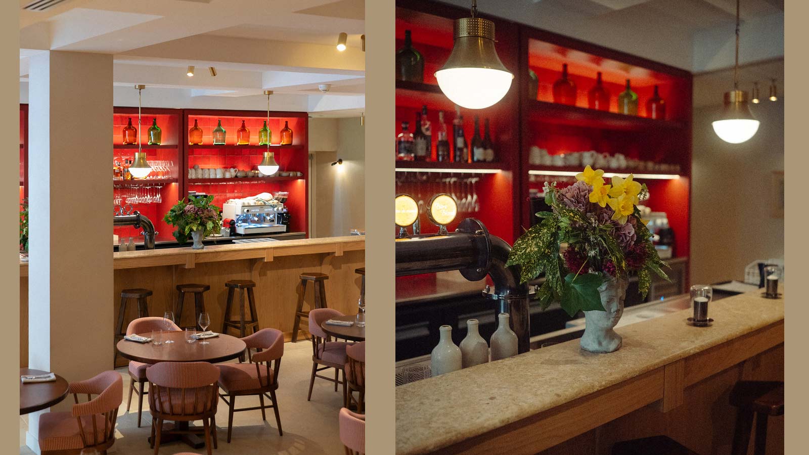 Agencement et mobilier sur mesure du restaurant de l'hôtel Bellevigne en Bourgogne – Réalisation Poitoux